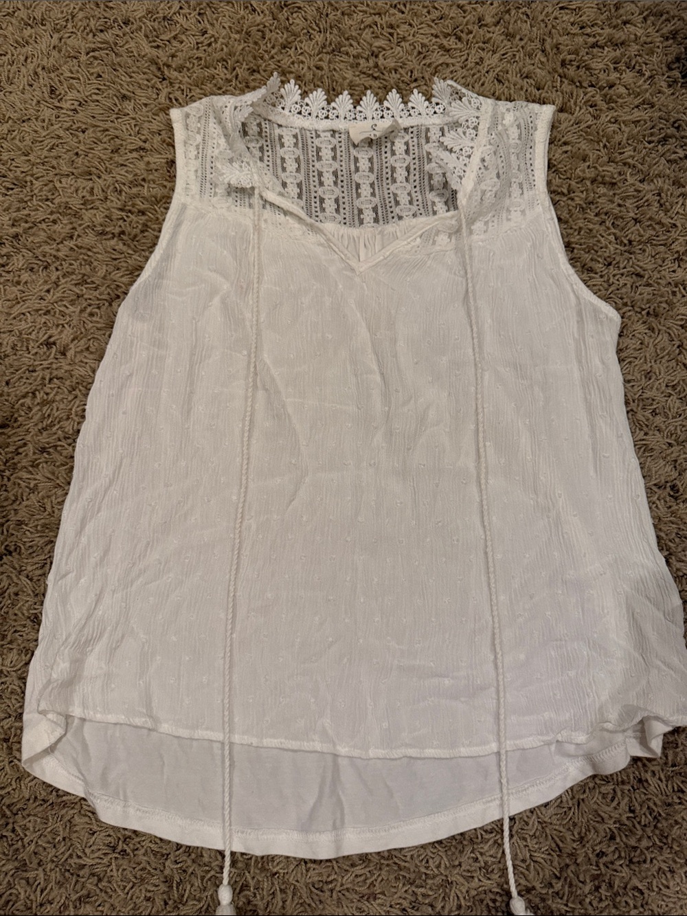 Women's White Lace-Trim Sleeveless Camisole with V-Neck Tie